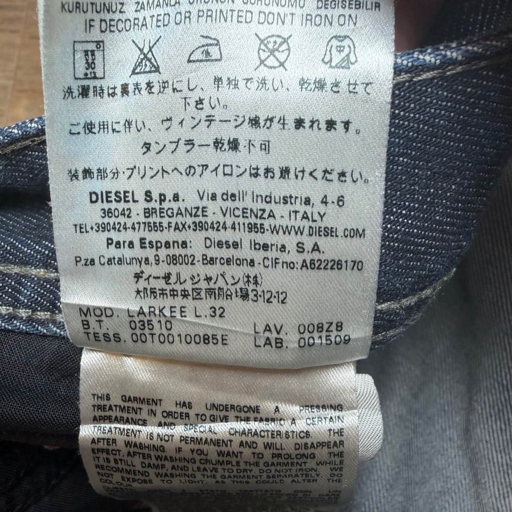Diesel Larkee Jeans Mens 34x32 Blue Regular Straight Leg Dark Wash Made In Italy - Picture 9 of 14